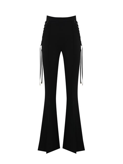 Pantaloni a zampa in crepe con lacci Nero Elisabetta Franchi | PA08351E2110